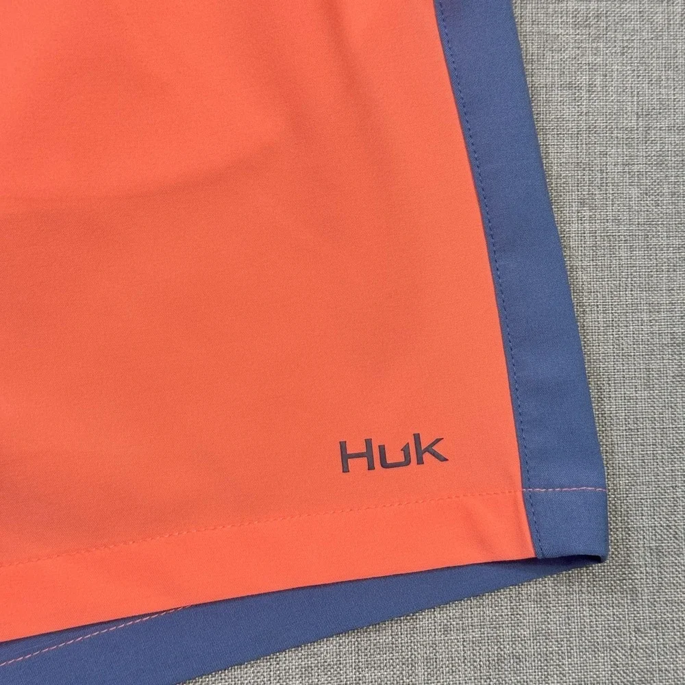 Huk Swim Trunks Shorts Mens 2XL Blue Orange Lined Drawstring Pockets Quick Dry